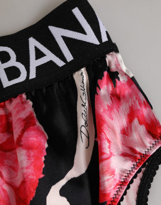 Schwarzer Slip mit Blumenmuster und hohem Bund