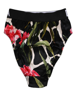 Schwarzer Slip mit Blumenmuster und hohem Bund