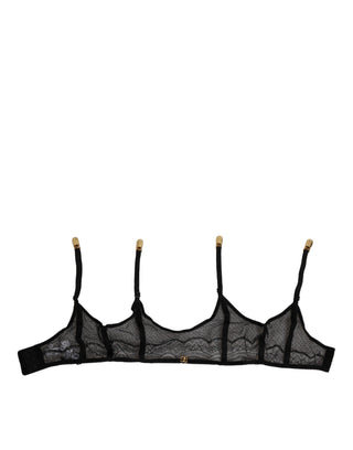 Black Floral Lace Nylon Strap Garter Underwear