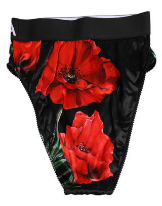Black Floral Silk High Waist Panty Underwear