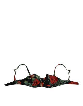 Black Floral Nylon Padded Balconnet Bra Underwear