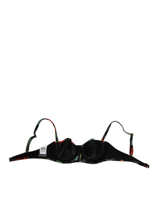 Black Floral Nylon Padded Balconnet Bra Underwear