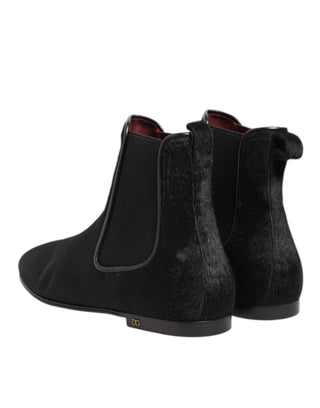 Black Leather Fur Men CHELSEA Boots Shoes