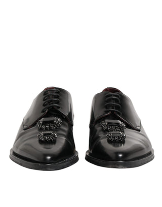 Schwarze Derby-Schuhe aus Leder mit Schmuckkristallen