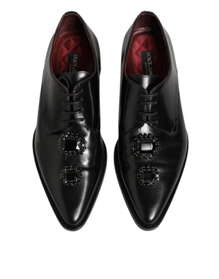 Schwarze Derby-Schuhe aus Leder mit Schmuckkristallen
