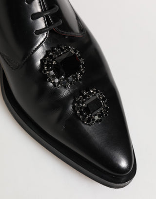 Schwarze Derby-Schuhe aus Leder mit Schmuckkristallen