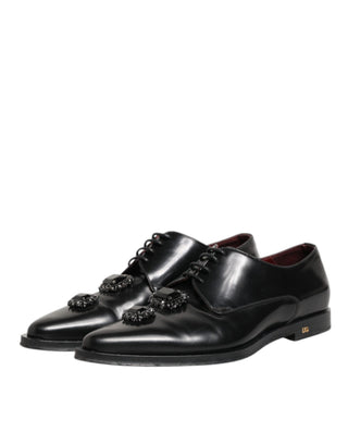 Schwarze Derby-Schuhe aus Leder mit Schmuckkristallen