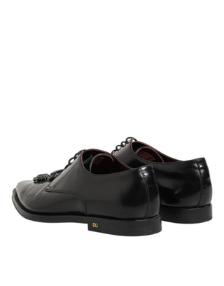 Schwarze Derby-Schuhe aus Leder mit Schmuckkristallen