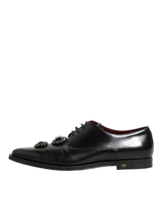 Schwarze Derby-Schuhe aus Leder mit Schmuckkristallen