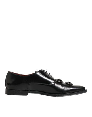 Schwarze Derby-Schuhe aus Leder mit Schmuckkristallen
