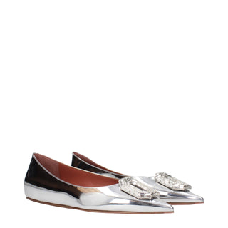 Gray Leather Ballet Flats
