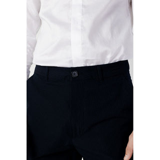 Blue Cotton Casual Pants