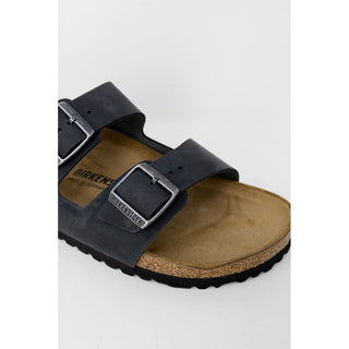 Black Synthetic Flat Sandals
