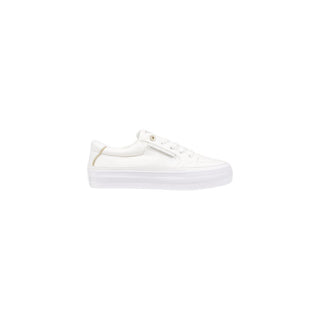 Cremefarbene Low Top-Sneakers aus recycelter Baumwolle