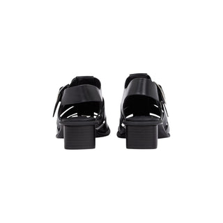 Black Polyester Flat Sandals