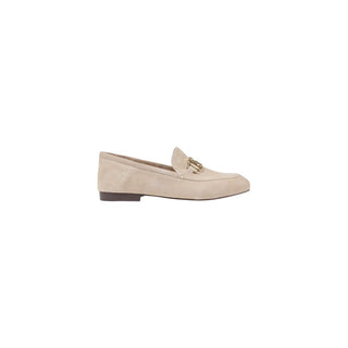 Beige Leather Platform Pumps