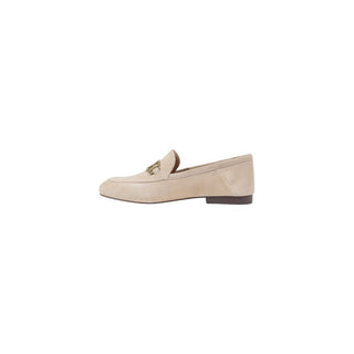 Beige Leather Platform Pumps