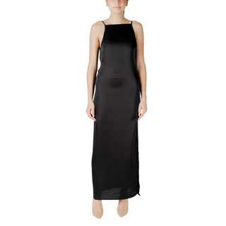 Schwarzes langes Kleid aus recyceltem Polyester