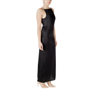 Schwarzes langes Kleid aus recyceltem Polyester