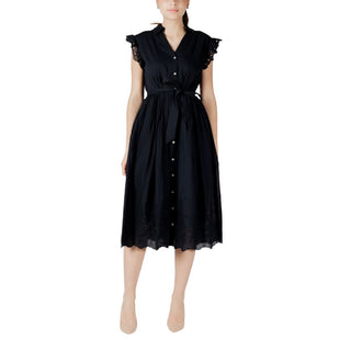 Schwarzes Baumwoll-Midikleid