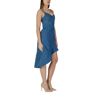Langes Baumwollkleid in Blau