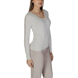 Cremefarbenes Langarm-T-Shirt aus Viskose