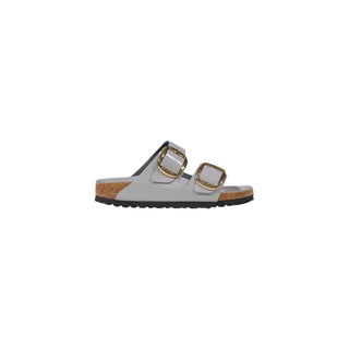 Gray Leather Flat Sandals