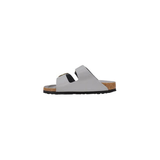 Gray Leather Flat Sandals