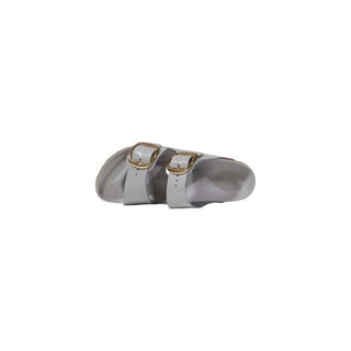 Gray Leather Flat Sandals