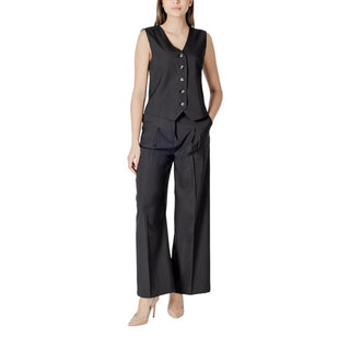 Black Polyester Casual Pants