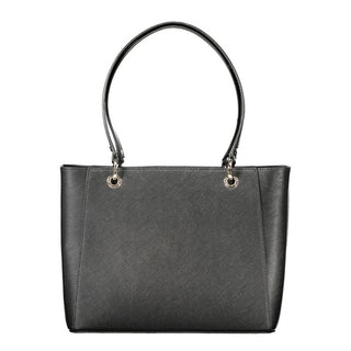 Bolso de mano negro de poliuretano para mujer
