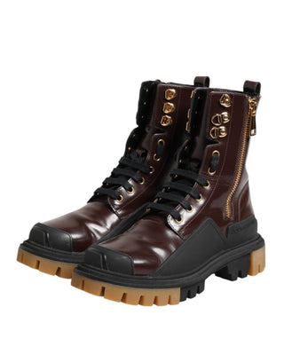 Maronfarbene Bikerstiefel aus Leder, wadenhoch