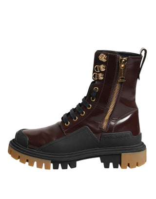 Maronfarbene Bikerstiefel aus Leder, wadenhoch