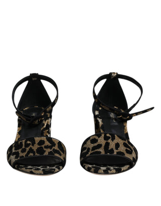Gold Leopard Ankle Strap Heels Sandalen Schuhe