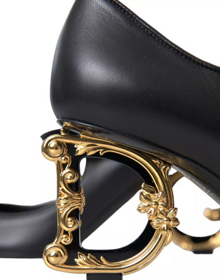 Schwarze Leder-Logo-Absätze Mary Janes Pumps Schuhe