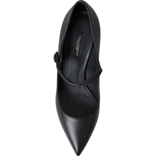 Schwarze Leder-Logo-Absätze Mary Janes Pumps Schuhe