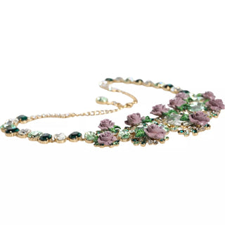 Collar de Cadena de Latón Dorado con Cristales en Forma de Pétalos de Rosa