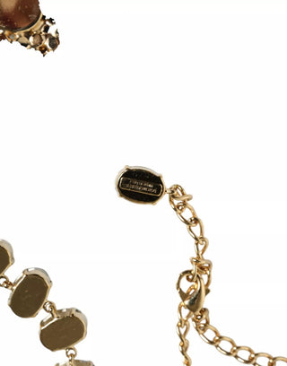 Collar de Cadena de Latón Dorado con Cristales en Forma de Pétalos de Rosa