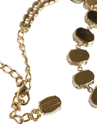 Collar de Cadena de Latón Dorado con Cristales en Forma de Pétalos de Rosa