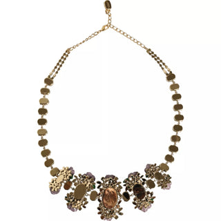 Collar de Cadena de Latón Dorado con Cristales en Forma de Pétalos de Rosa