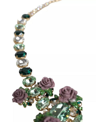 Collar de Cadena de Latón Dorado con Cristales en Forma de Pétalos de Rosa