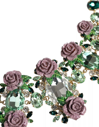 Collar de Cadena de Latón Dorado con Cristales en Forma de Pétalos de Rosa