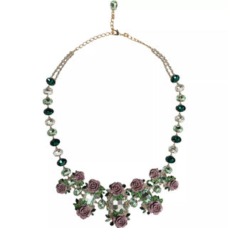 Collar de Cadena de Latón Dorado con Cristales en Forma de Pétalos de Rosa