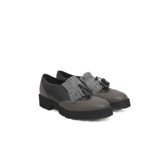 Graue Damen-Loafer aus Rindsleder