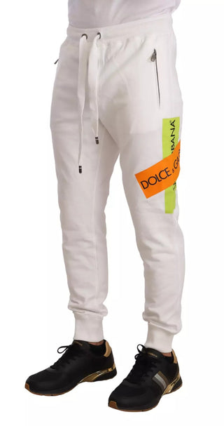Pantalones deportivos de algodón blanco con parche de logo