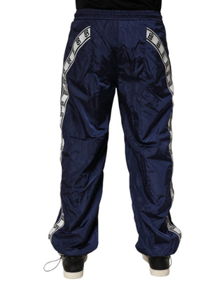 Blue Nylon Straight Jogger Sweatpants Pants