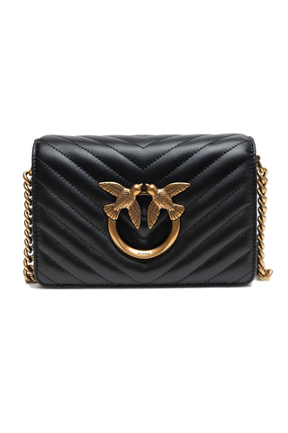 Schwarze Leder Love Click Mini-Schultertasche