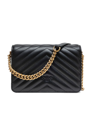 Schwarze Leder Love Click Mini-Schultertasche