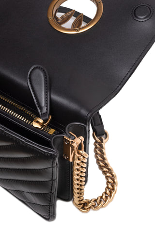 Schwarze Leder Love Click Mini-Schultertasche