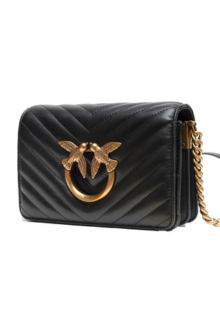 Schwarze Leder Love Click Mini-Schultertasche